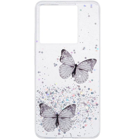Puzdro pre Xiaomi 13T / 13T Pro / Redmi K60 Ultra, Glitter Butterfly, biele