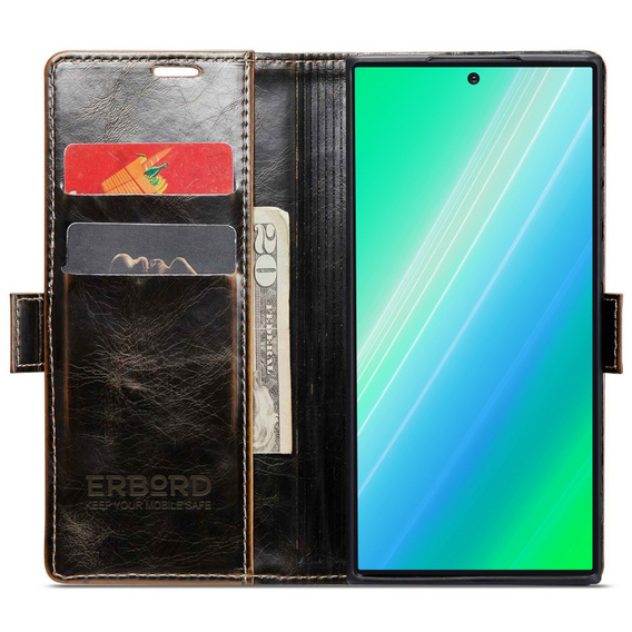 Klapkové puzdro pre Samsung Galaxy S23 Ultra, ERBORD Waxy Wallet, hnedé