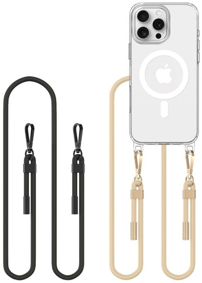 Puzdro so šnúrkou pre iPhone 16 Pro, ERBORD MagSafe, priehľadné + sklo na displej
