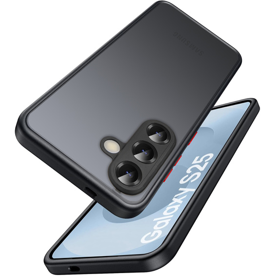Silikónové puzdro pre Samsung Galaxy S25, s ochranou fotoaparátu, transparentné / čierne + tvrdené sklo 9H
