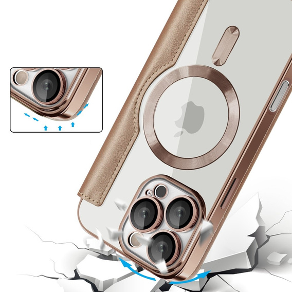 Klapkové puzdro pre iPhone 16 Pro Max, RFID Wallet MagSafe CamShield, zlaté
