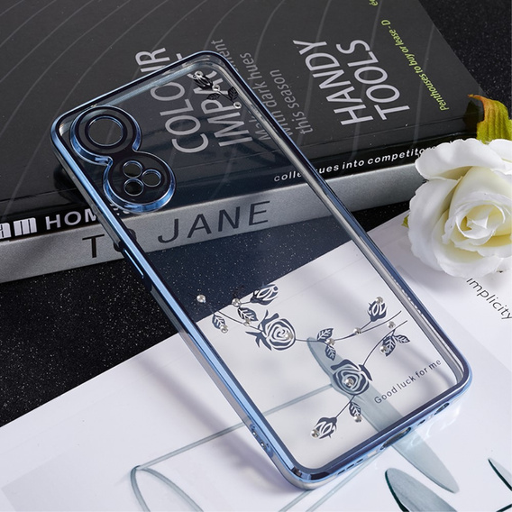 Puzdro pre Oppo Reno8 T 4G, Glitter Flower, modré
