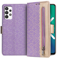 Klapkové puzdro pre Samsung Galaxy A53 5G, Wallet Pocket Zipper Lace, fialové