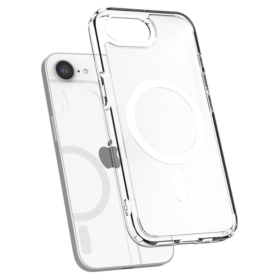 Puzdro MagSafe Spigen pre Iphone 16E, Ultra Hybrid, transparentné / biele + tvrdené sklo 9H