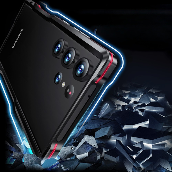Puzdro LUPHIE pre Samsung Galaxy S23 Ultra, Armor Bumper, čierna / červená