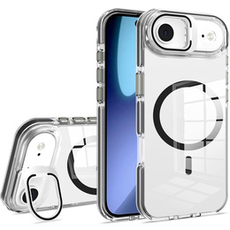 Puzdro pre iPhone Air, pre MagSafe, so stojanom, priehľadné s čiernymi vložkami