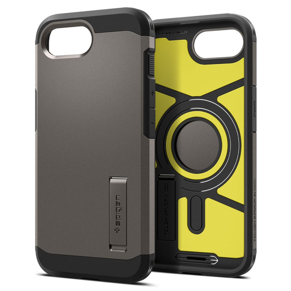 Puzdro Spigen pre iPhone 16E, Tough Armor Mag MagSafe, sivé + tvrdené sklo 9H 