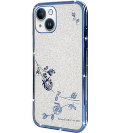 Puzdro pre iPhone 14 Plus, Glitter Flower, modré