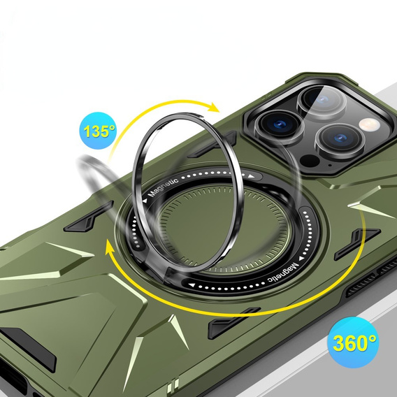 Puzdro pre iPhone 16 Pro Max, pancierované so stojanom a rukoväťou, zelený