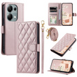 Puzdro s chlopňou pre Xiaomi Redmi Note 13 Pro 4G / Xiaomi Redmi Note 14S / Xiaomi Poco M6 Pro 4G, Rhombus Crossbody Leather, ružové rose gold