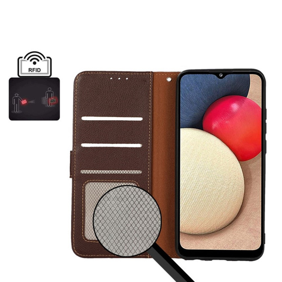 Flipové puzdro pre OnePlus 12 5G, KHAZNEH RFID, hnedá / modrá
