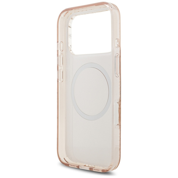 Guess IML Flowers Galvanizované po celom povrchu s remienkom s korálkami, pre MagSafe, s remienkom pre iPhone 17 Pro Max