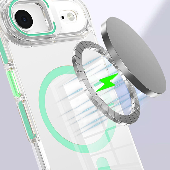 Puzdro pre iPhone Air, pre MagSafe, so stojanom, priehľadné so zelenými vložkami