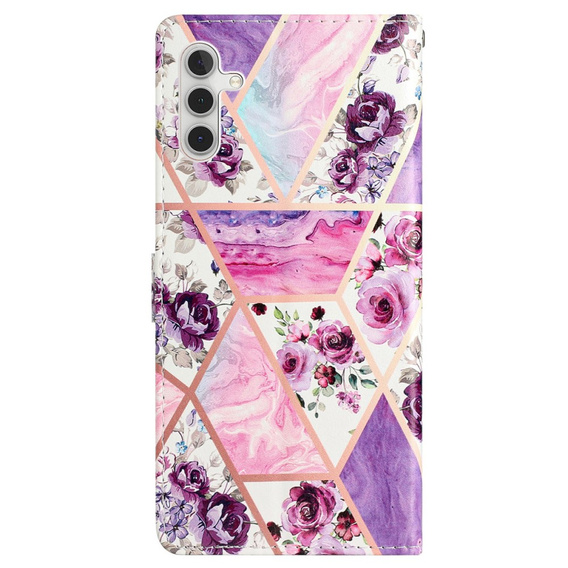 Klapkové puzdro pre Samsung Galaxy A25 5G, Wallet, marble & flowers, ružové + 9H sklo