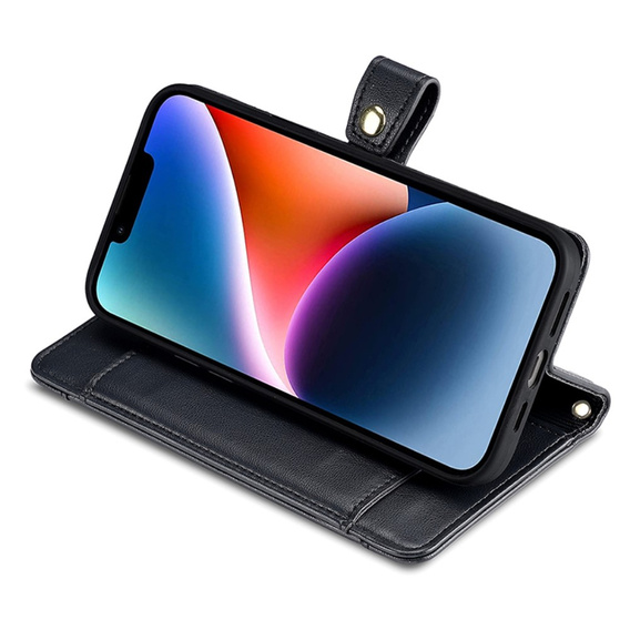 Klapkové puzdro pre iPhone 15 Pro, Wallet Zipper Pocket, čierne