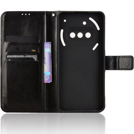 Klapkové puzdro pre Nothing Phone 3A, Crazy Horse Wallet, čierne