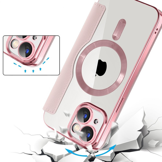 Klapkové puzdro pre iPhone 15, RFID Wallet MagSafe CamShield, ružové