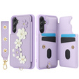 Puzdro pre Samsung Galaxy S23 FE, Leather Flower Card Slot, fialové