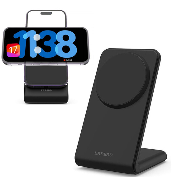 Bezdrôtová indukčná nabíjačka ERBORD, 15 W, čierna