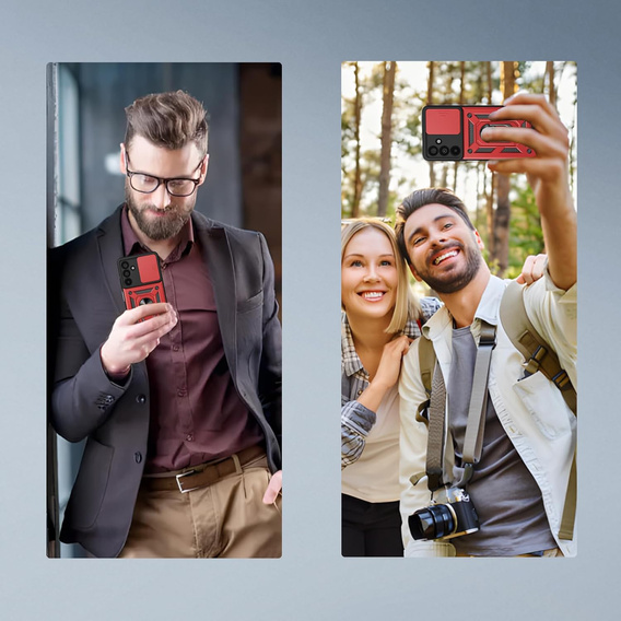 Pancierované puzdro pre Samsung Galaxy A17 5G, s ochranou fotoaparátu, so stojanom, červené