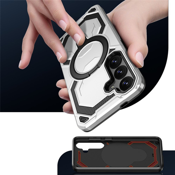 Magnetické puzdro s podstavcom pre Samsung Galaxy A57 5G, strieborné