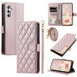 Puzdro s chlopňou pre Samsung Galaxy S25, Rhombus Crossbody Leather, ružové rose gold