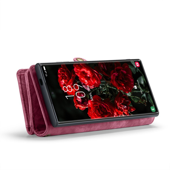 CASEME puzdro pre Samsung Galaxy S25 Ultra, Retro Leather Wallet, s remienkom, červené
