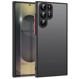 Silikónové puzdro pre Samsung Galaxy S25 Ultra, s ochranou fotoaparátu, transparentné / čierne + tvrdené sklo 9H