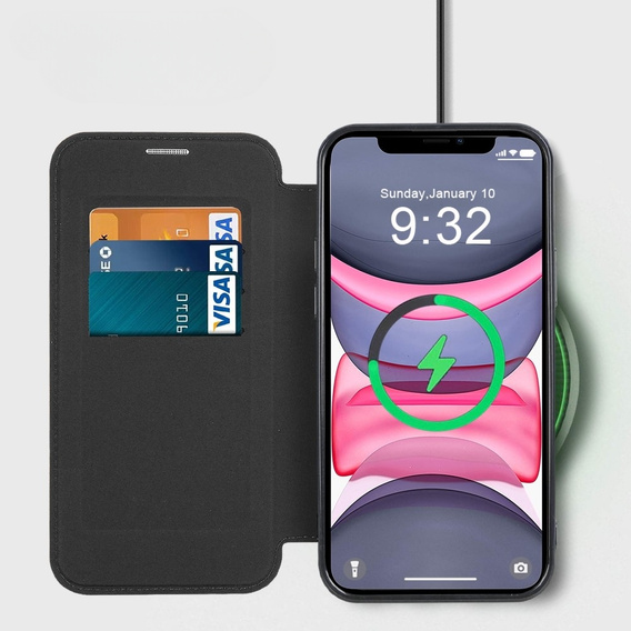 Klapkové puzdro pre iPhone 11, RFID Wallet MagSafe CamShield, čierne