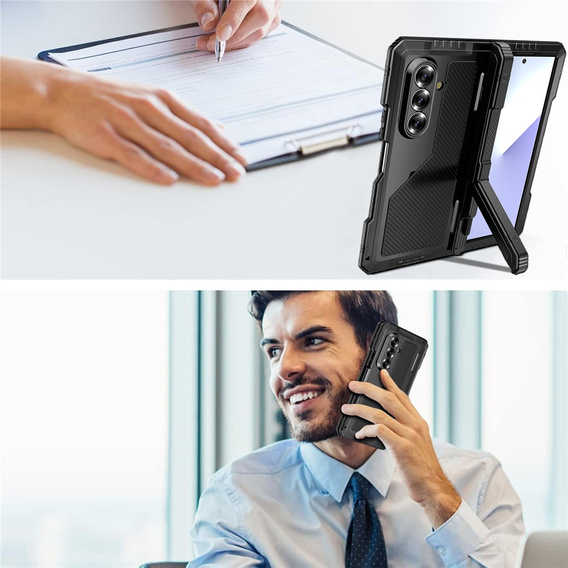 Pancierované hliníkové puzdro so stojanom a držiakom na stylus pre Samsung Galaxy Z Fold7 5G