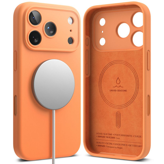 Puzdro Ringke pre iPhone 17 Pro Max, silikónové magnetické puzdro MagSafe, mandarínka