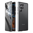 Puzdro pre Samsung Galaxy S23 Ultra, Magnetic Dual Glass, strieborné