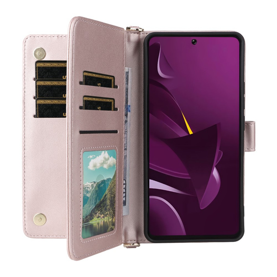 Puzdro s chlopňou pre Xiaomi Poco M7 Pro 5G, Crossbody Leather Wallet, ružové
