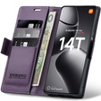 Puzdro pre Xiaomi 14T Pro, ERBORD Glossy Litchi, flipová peňaženka, fialové