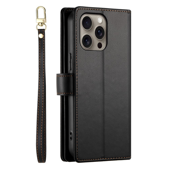 Klapkové puzdro pre iPhone 16 Pro Max, Wallet Zipper Pocket, čierne