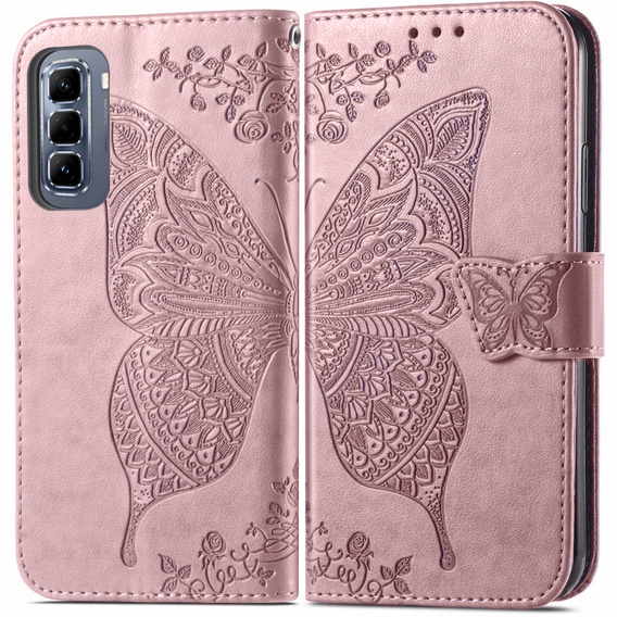 Klapkové puzdro pre Infinix Hot 50 Pro+ 4G, Butterfly, ružové rose gold