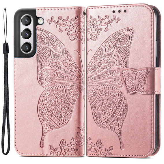 Klapkové puzdro pre Samsung Galaxy S21 FE, Butterfly, ružové rose gold