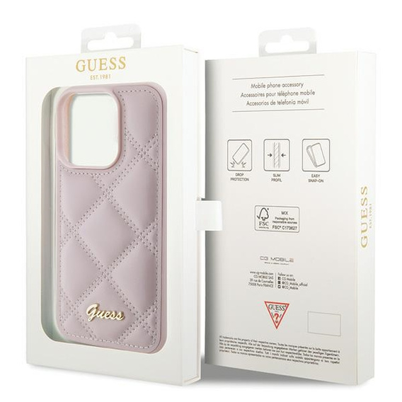 Puzdro Guess s prešívaným kovovým logom pre iPhone 15 Pro