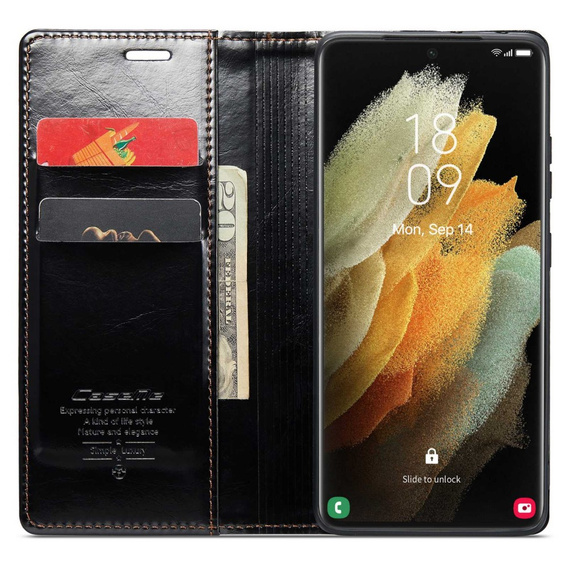 CASEME flipové puzdro pre Samsung Galaxy S21 Ultra 5G, Waxy Textured, čierne