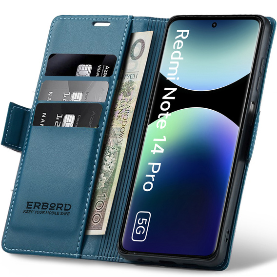 Puzdro pre Xiaomi Redmi Note 14 Pro+ 5G / Xiaomi Poco X7 5G / Xiaomi Redmi Note 14 Pro 5G, ERBORD Glossy Litchi, flipová peňaženka, modré
