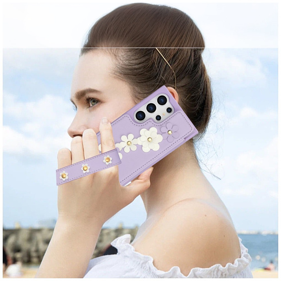 Puzdro pre Samsung Galaxy S24 Ultra, Leather Flower Card Slot, fialové