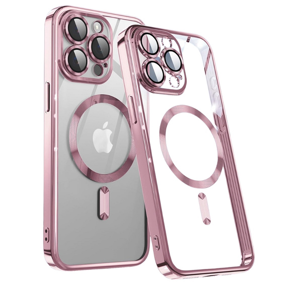 Puzdro pre iPhone 15 Pro Max, Electro MagSafe, ružové + sklo na displej