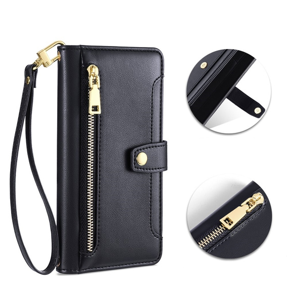 Klapkové puzdro pre Infinix Note 40 Pro, Wallet Zipper Pocket, čierne