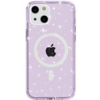 Obal na mobil pre iPhone 14, Dropproof MagSafe Glitter, fialové
