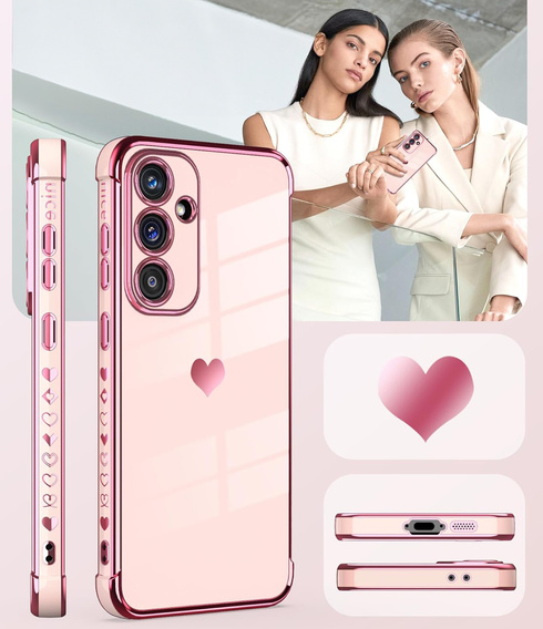 Puzdro pre Samsung Galaxy A56, Electro heart, ružové rose gold + sklo 9H