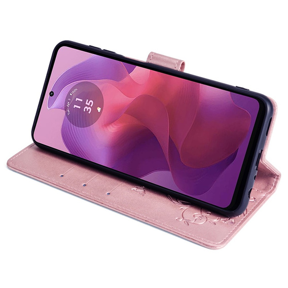 Klapkové puzdro pre Motorola Moto E14, Butterfly, ružové rose gold