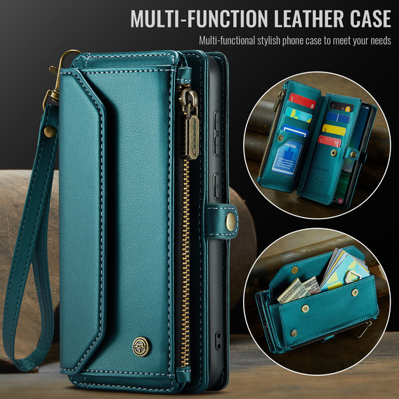 Puzdro CASEME pre Samsung Galaxy S25 FE, RFID Leather Wallet, s popruhom cez rameno, zelený