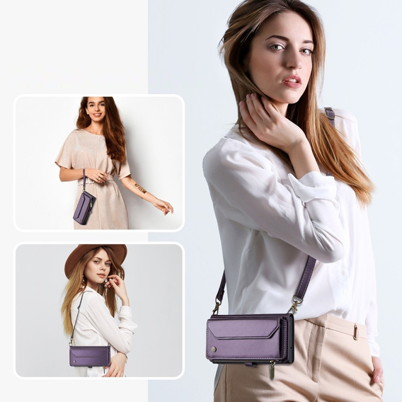 Puzdro CASEME pre Samsung Galaxy A55 5G, RFID Leather Wallet, s popruhom cez rameno, fialové