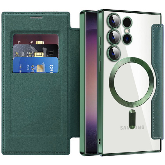 Klapkové puzdro pre Samsung Galaxy S24 Ultra, RFID Wallet MagSafe CamShield, zelený