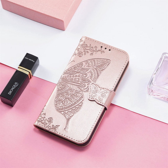 Klapkové puzdro pre Motorola Moto G15 / Motorola Moto G15 Power, Butterfly, ružové rose gold